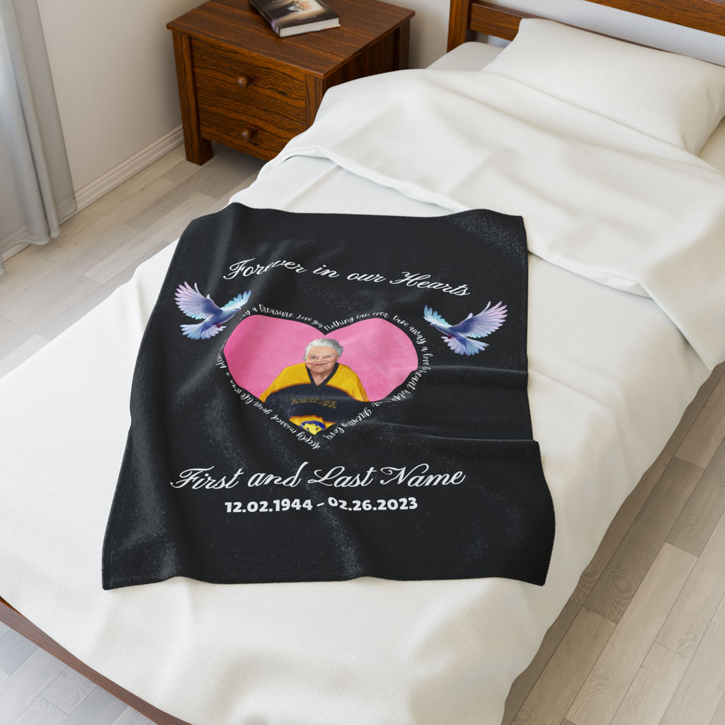 Personalized Memorial "Forever In our Hearts" Plush Blanket (English)