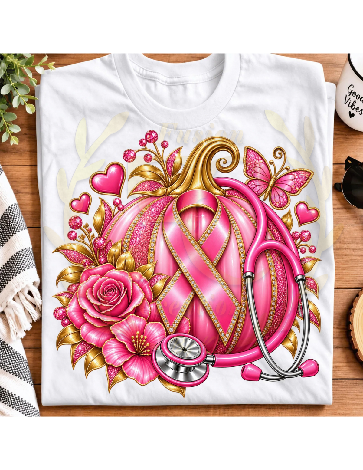 Breast Cancer Awareness Pink Pumpkin and Stethoscope