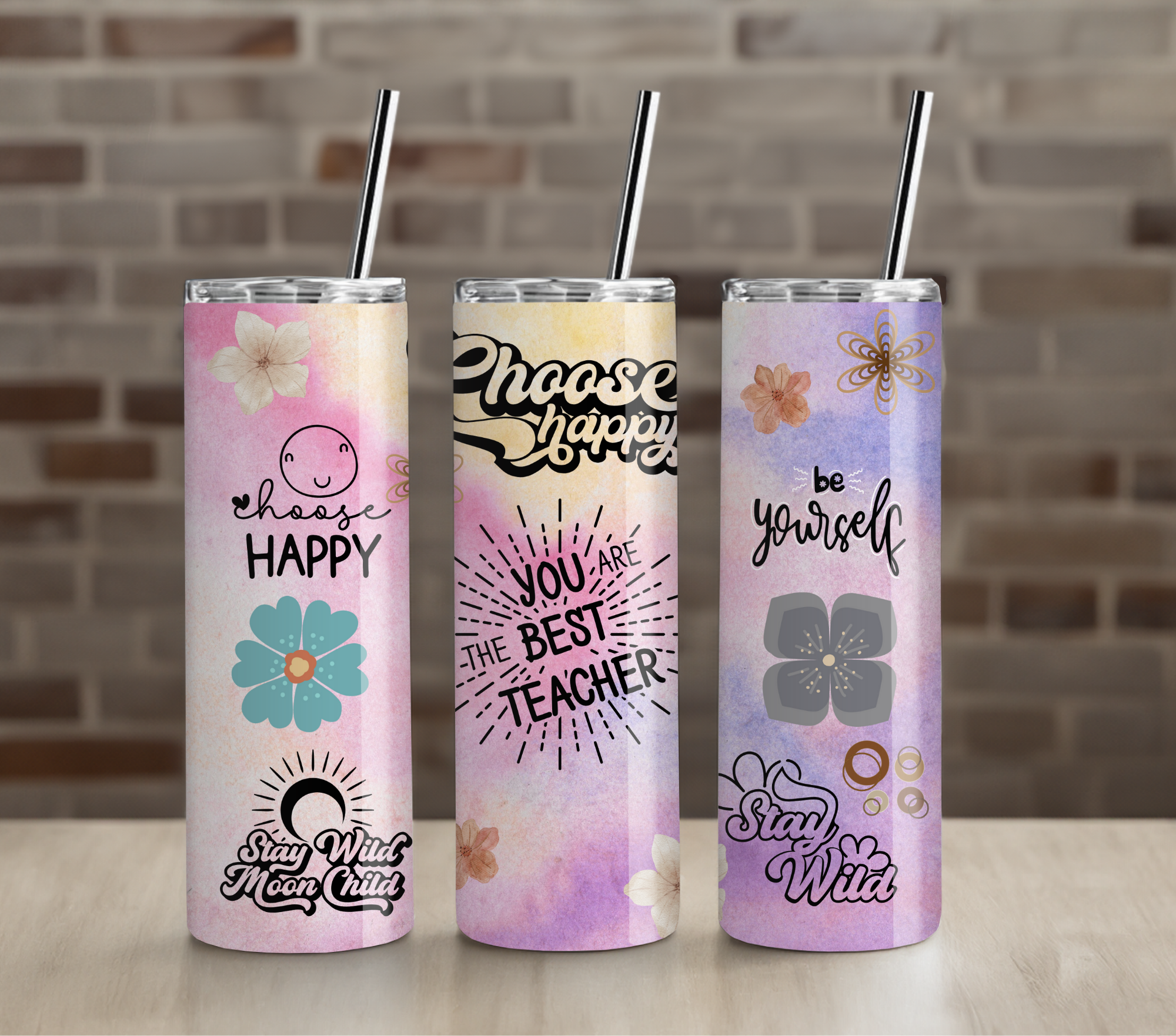 Classroom Rainbow Teacher Tumbler | Happy Teacher Quote Gift | 20oz Skinny Cup