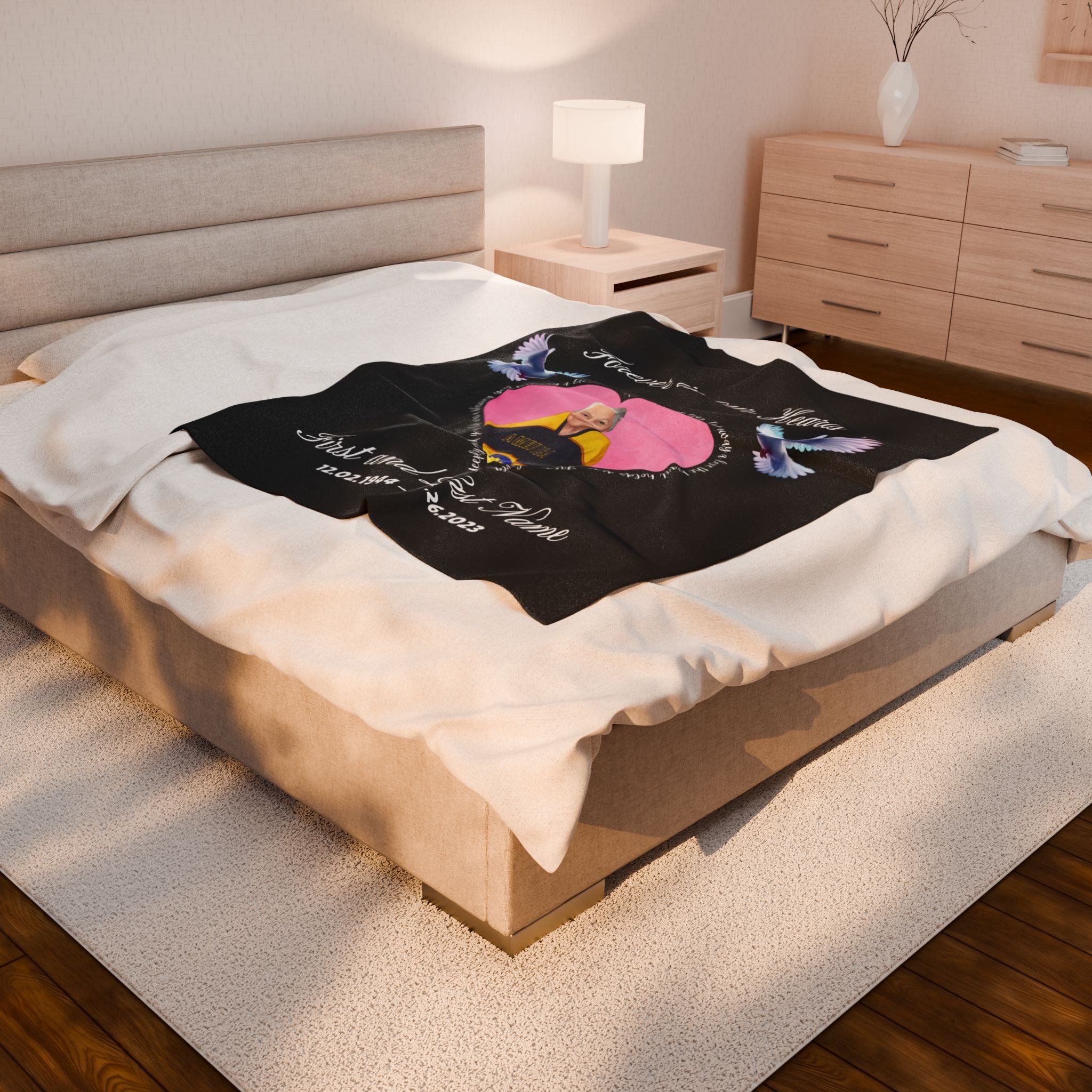 Personalized Memorial "Forever In our Hearts" Plush Blanket (English)