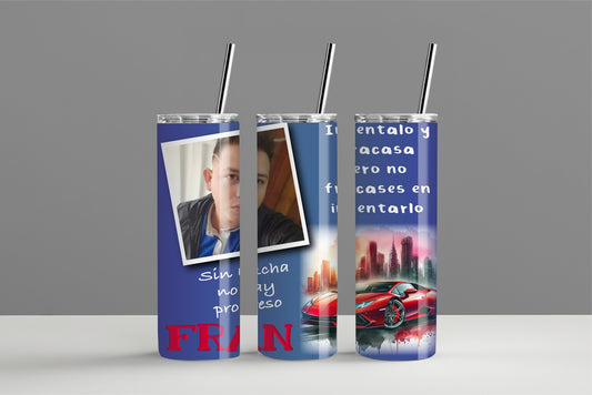 Personalized Red Car, Photo, name tumbler