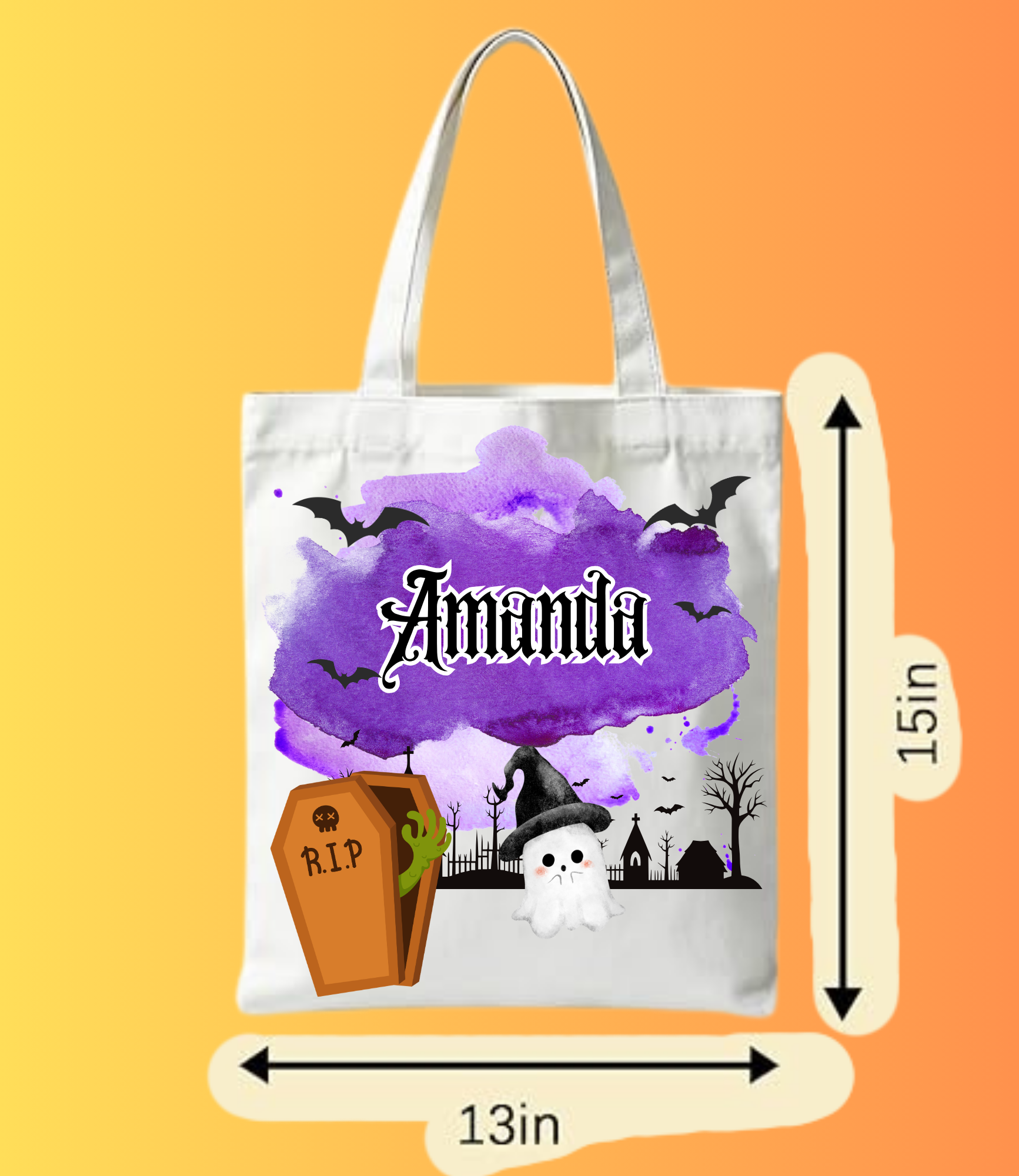 Personalized Purple Halloween Trick-or-Treat Tote Bag | Custom Name Candy Bag