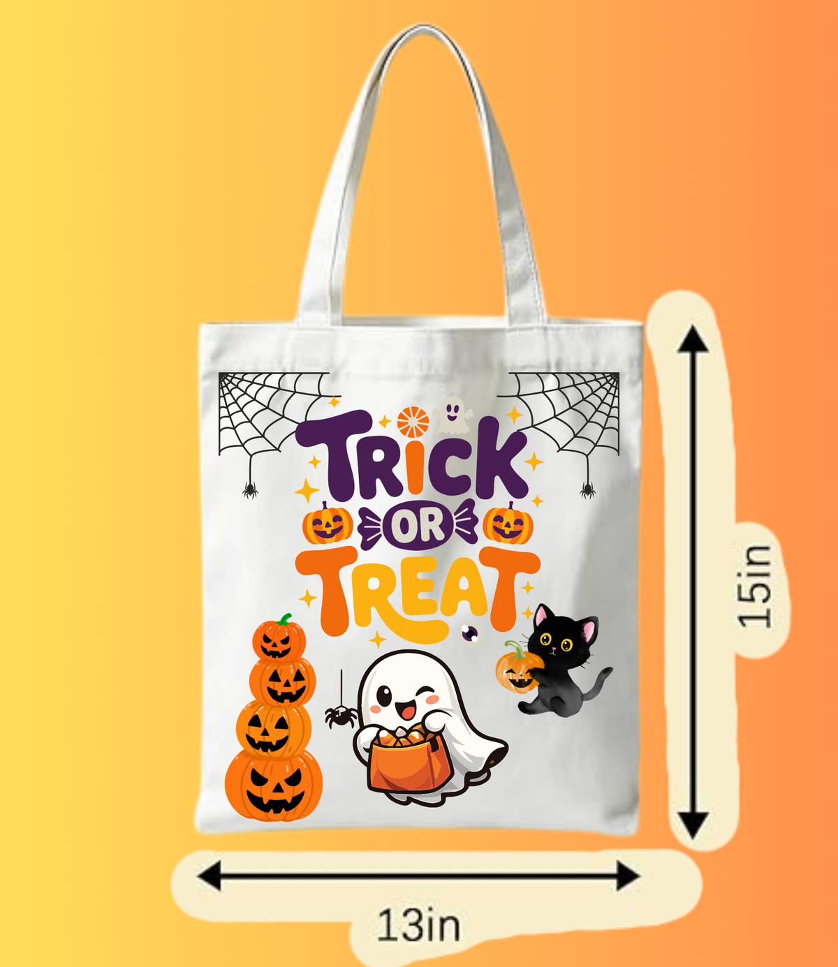 Personalized Trick or Treat Halloween Tote Bag | Custom Kids Ghost Candy Bag