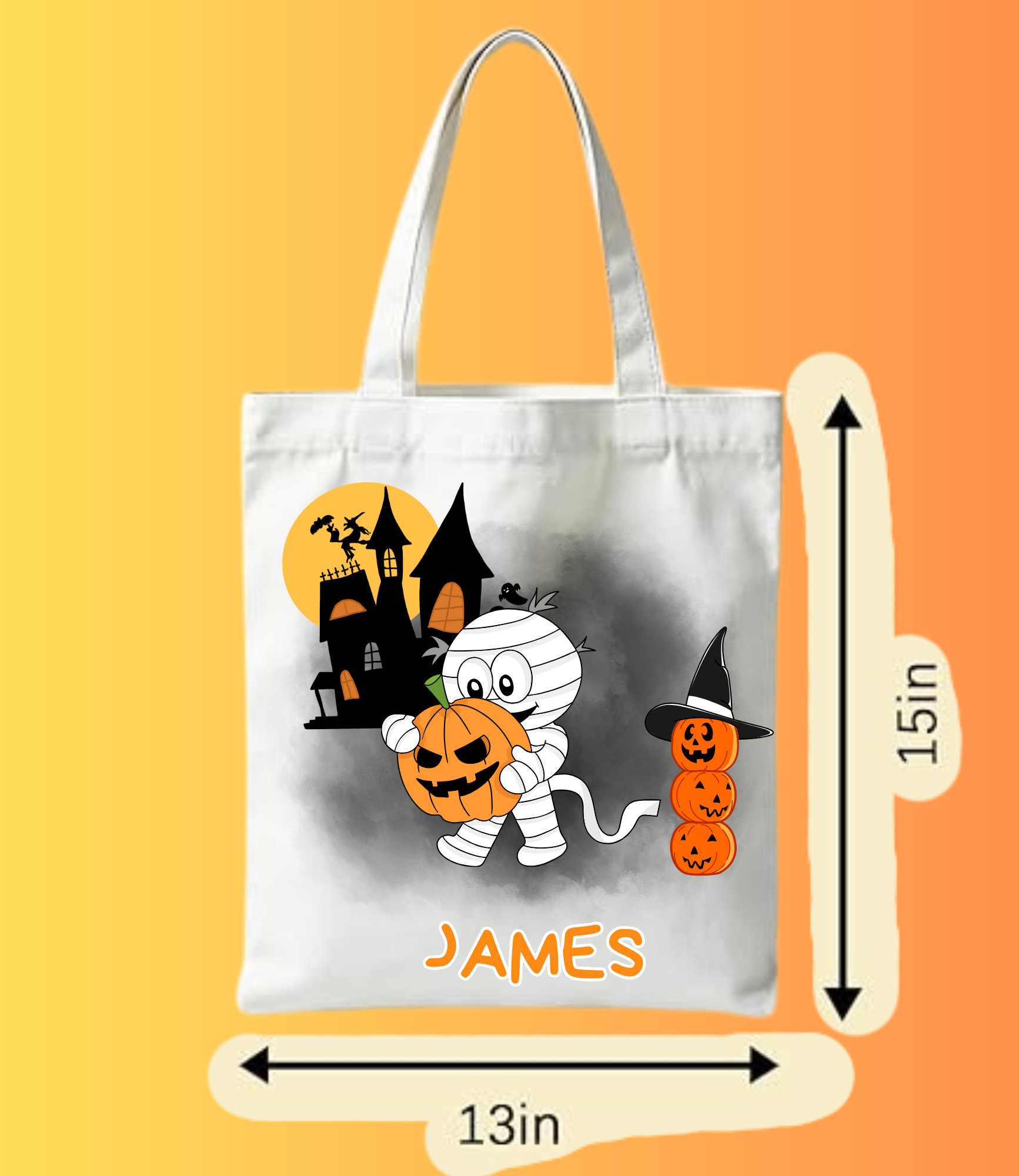 Custom Halloween Mummy Tote Bag | Personalized Haunted Castle Tote