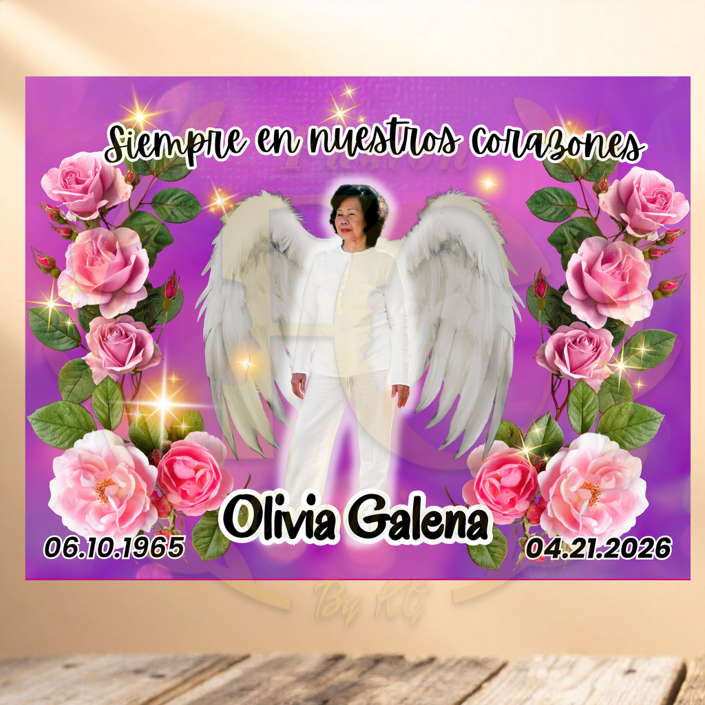PERSONALIZED MEMORIAL YARD SIGN WITH ANGEL WINGS & PINK ROSES 🕊️🩷
