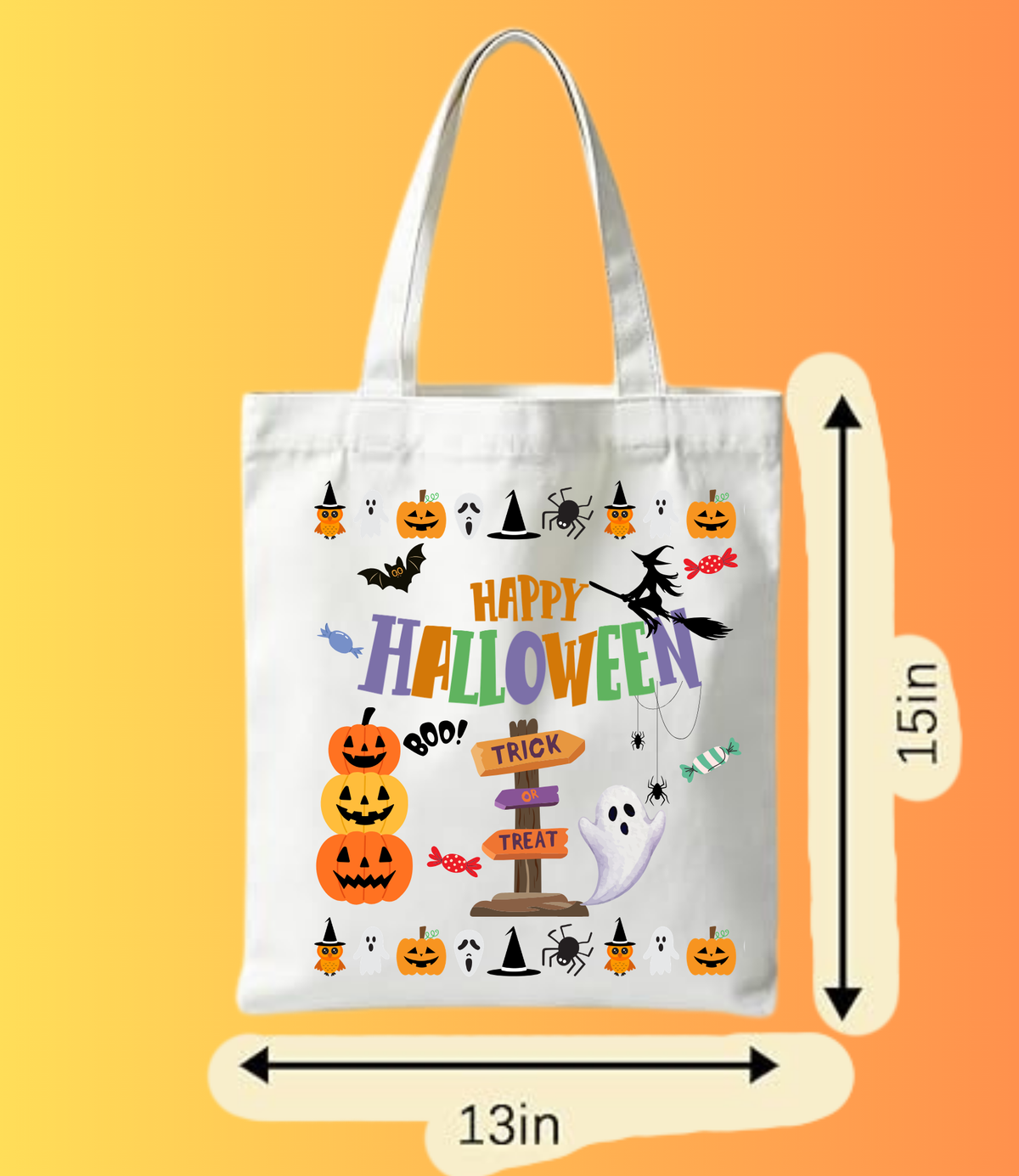 Happy Halloween Multi-Icon Canvas Tote Bag | Trick or Treat Spooky