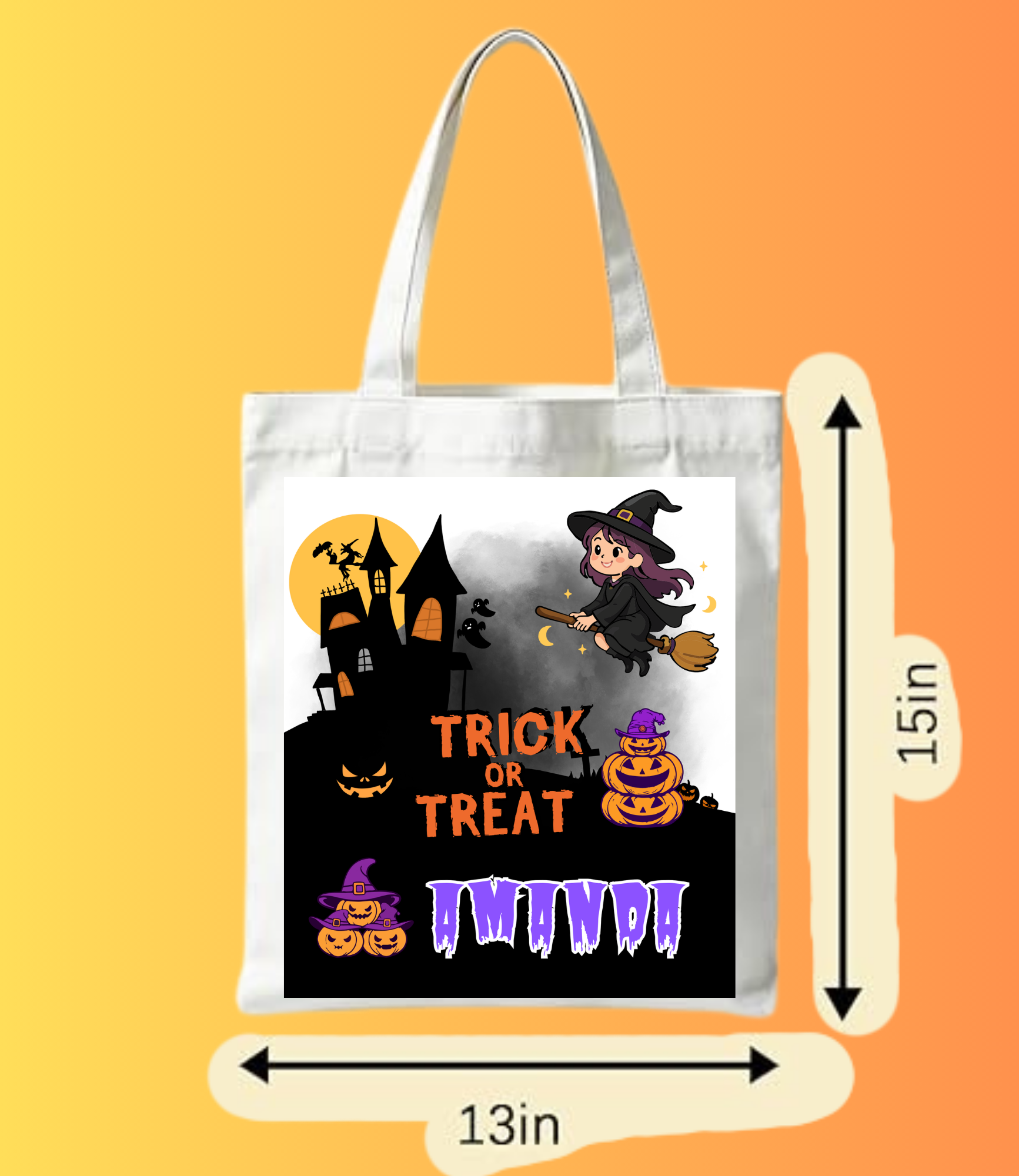 Custom Magical Witch "Trick or Treat" Tote Bag | Personalized Halloween