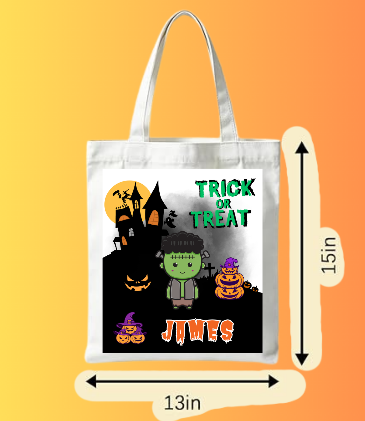 Personalized Frankenstein Monster Tote Bag | Custom Kids Trick or Treat Bag