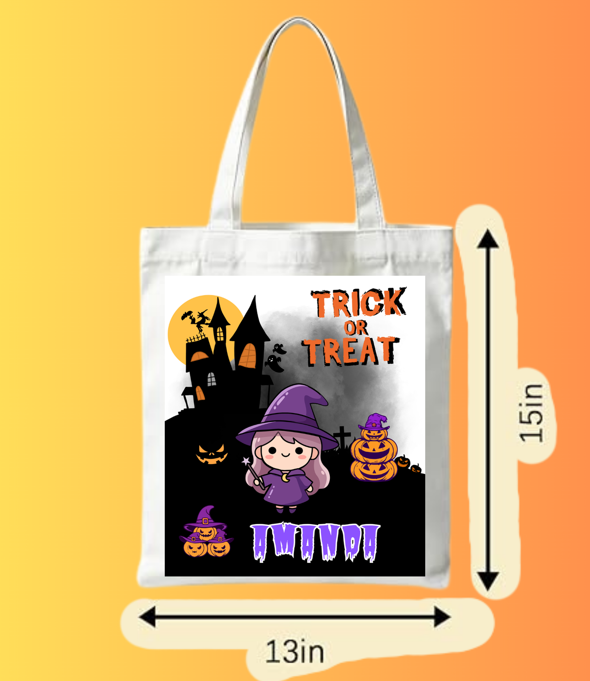Custom Cute Little Witch Tote Bag | Personalized Trick or Treat Halloween Bag