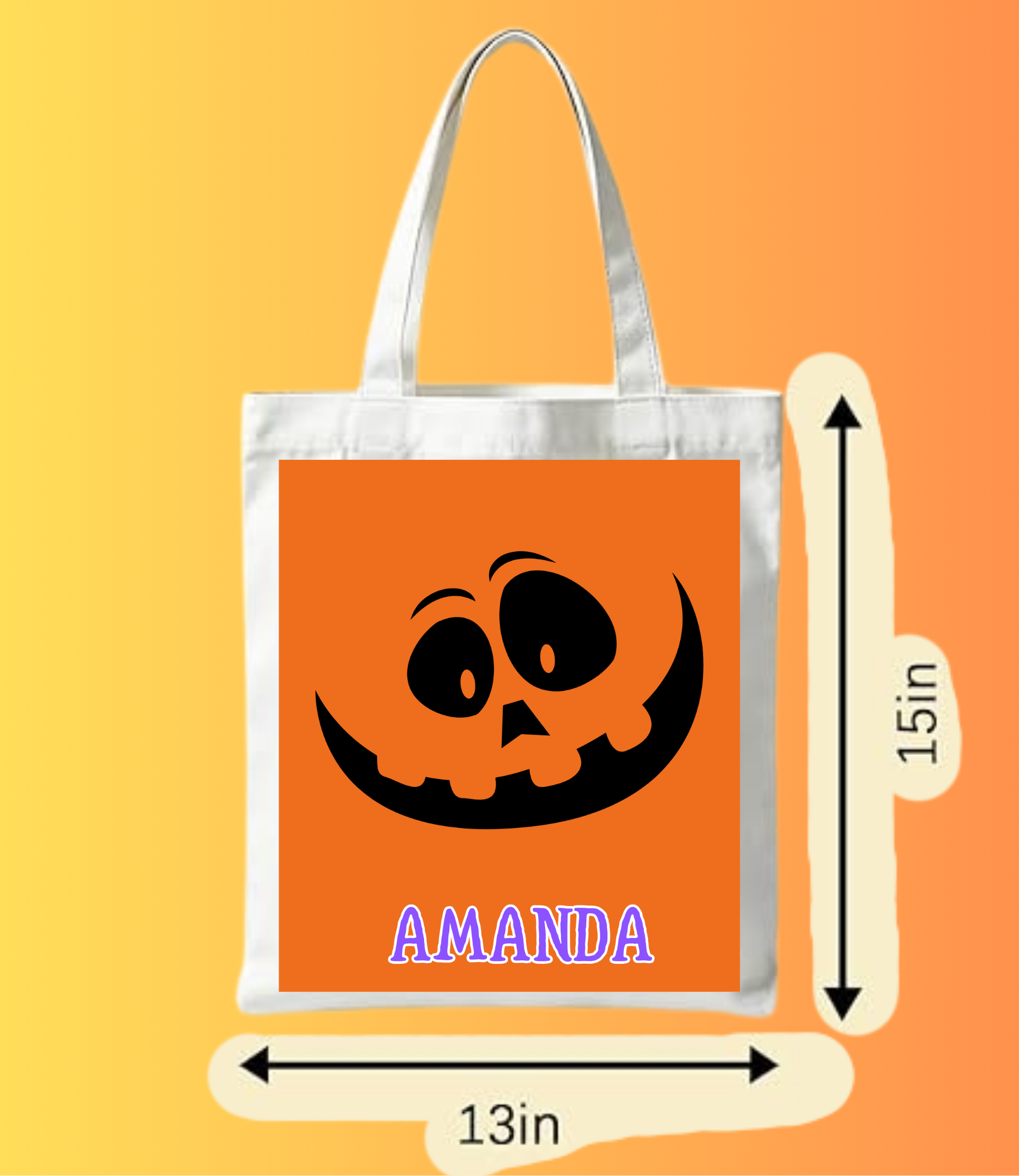 Personalized Big Jack-O'-Lantern Face Tote Bag | Custom Orange Pumpkin Halloween Bag