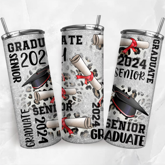 Graduate Tumbler For Senior Glitter Silver Cheetah design Diploma grad design